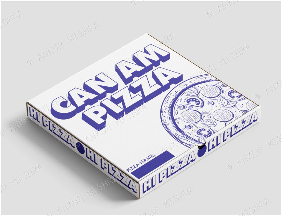 CanAm Pizza box with the redesigned logo