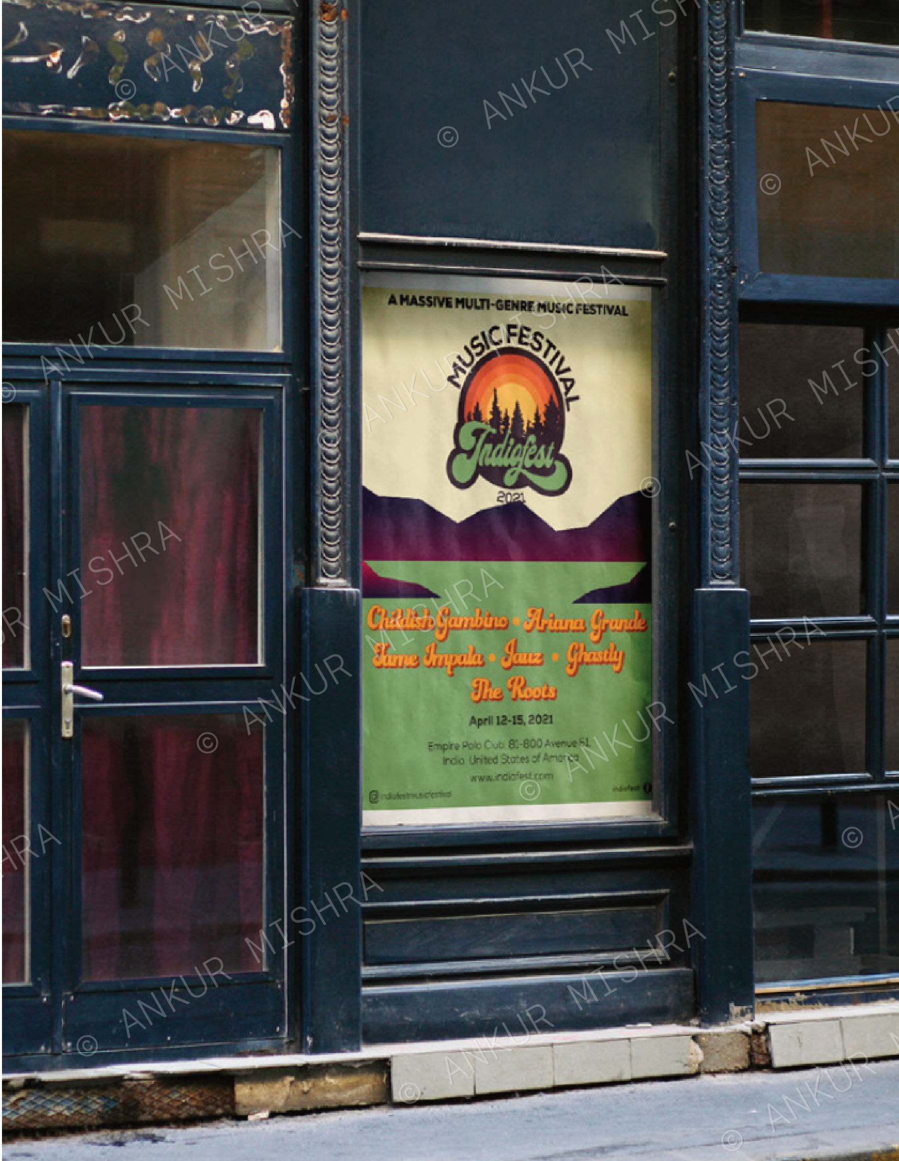 Indiofest poster pasted on a street wall