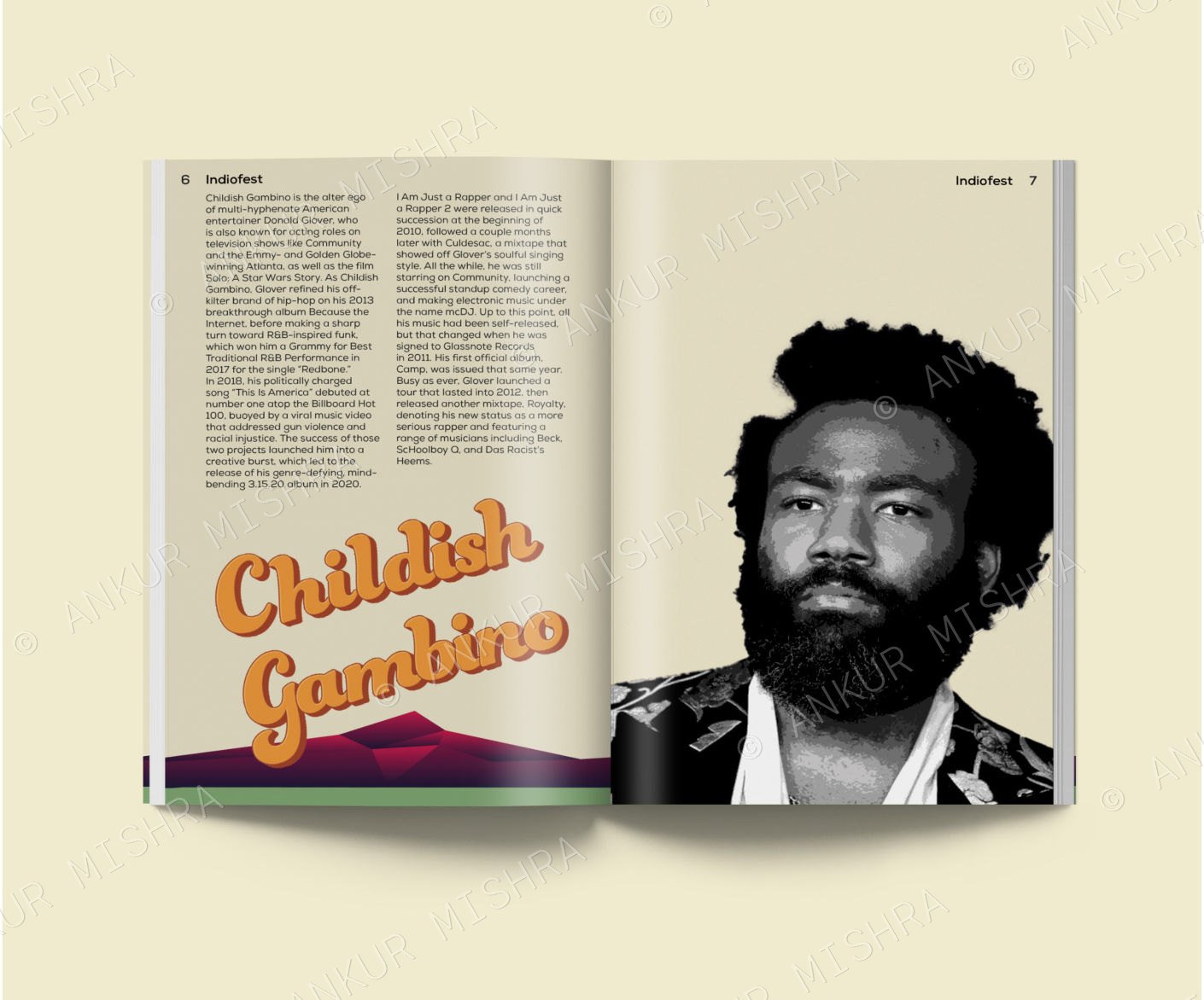Magazine spread featuring a festival artist