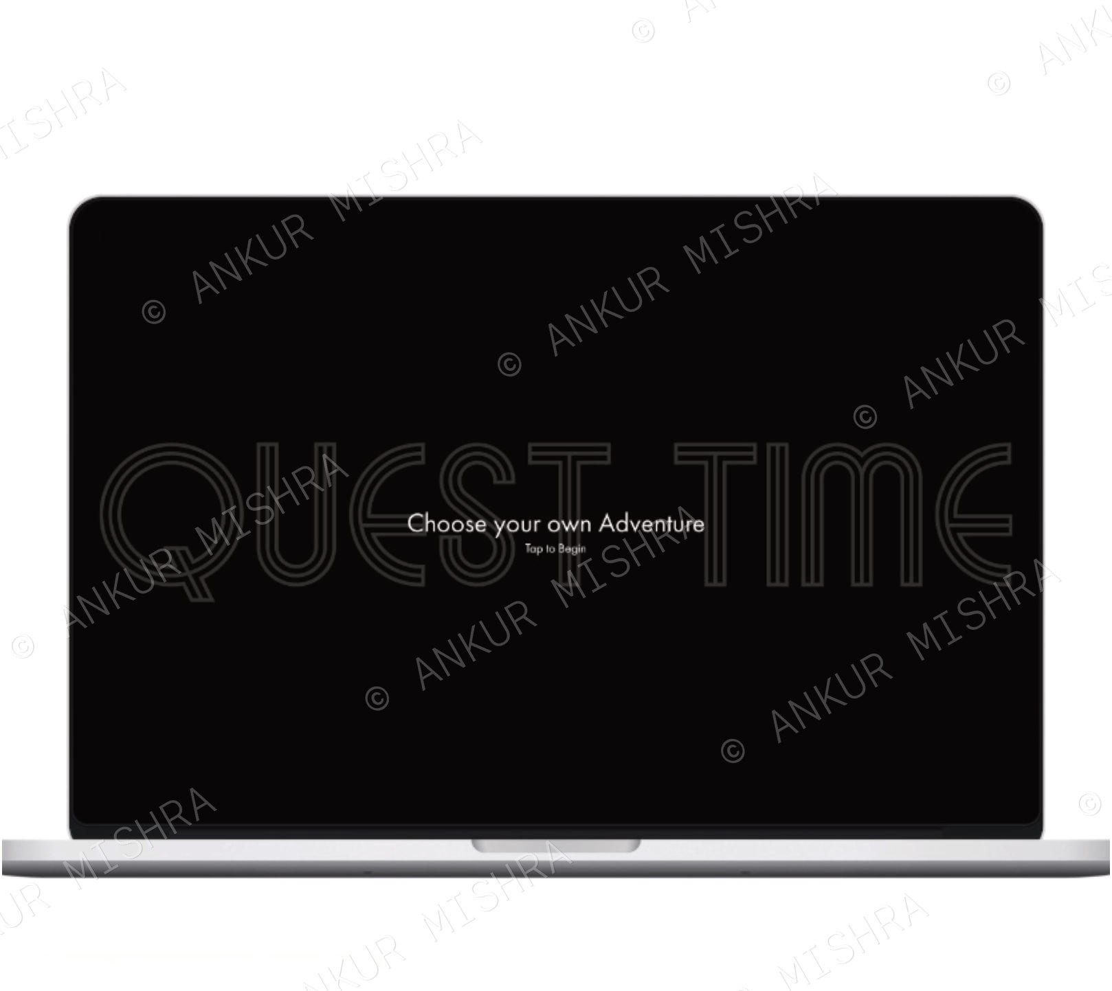 Quest Time title screen on a laptop