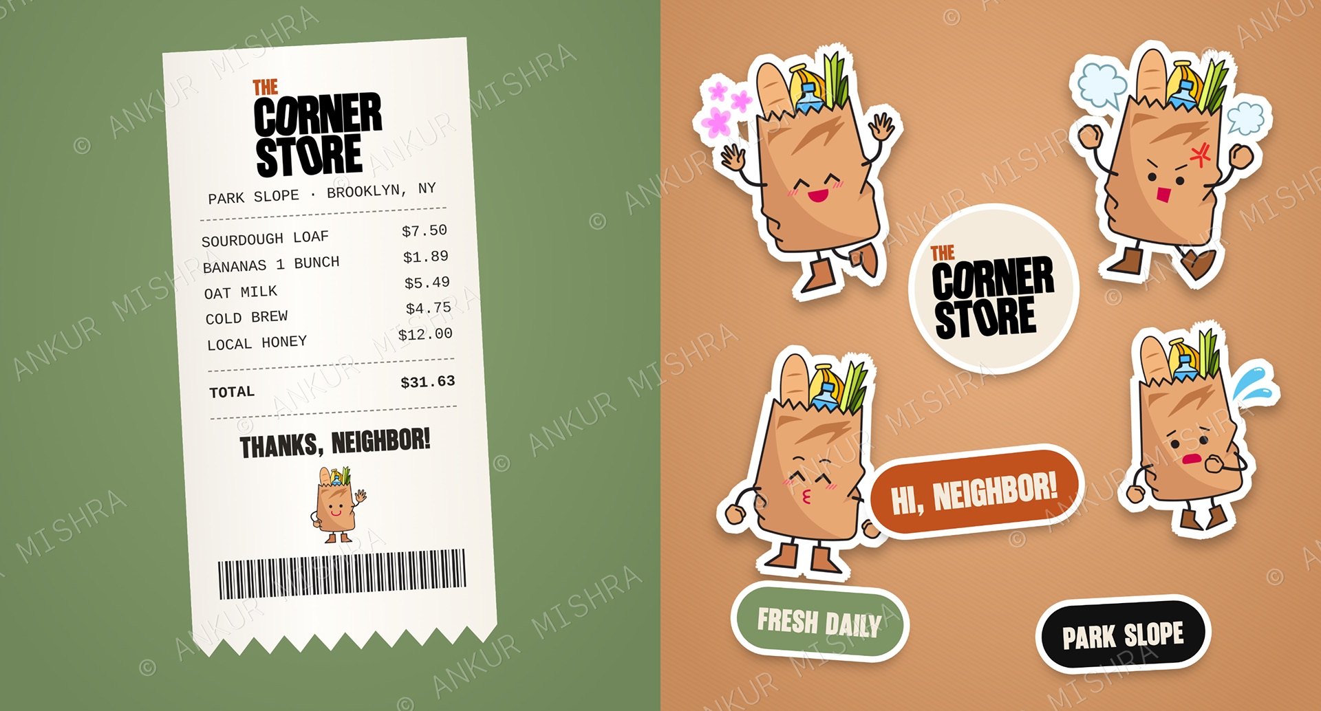 Corner Store receipt and Bodie mascot stickers