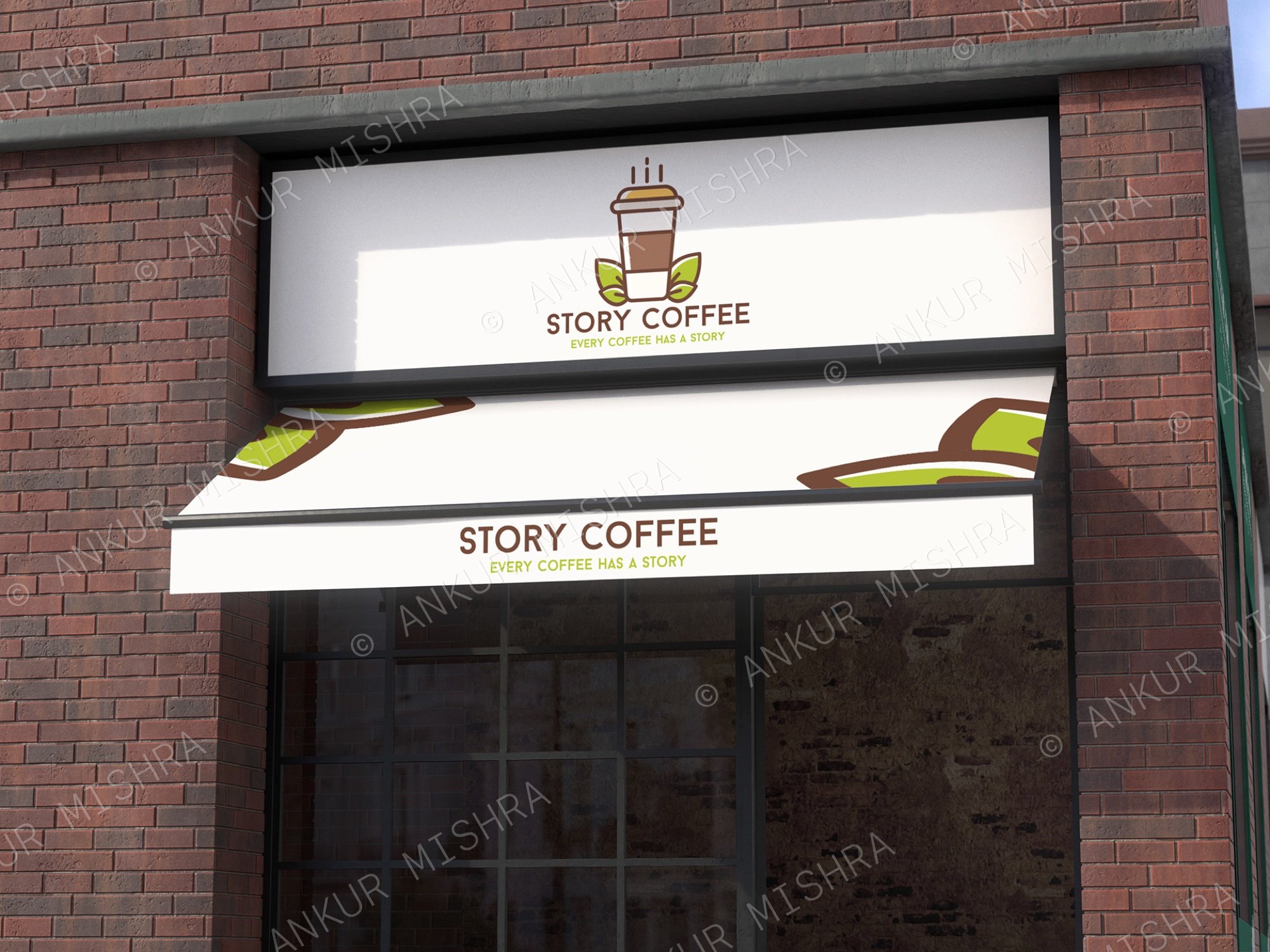 Story Coffee awning and signage on a brick storefront